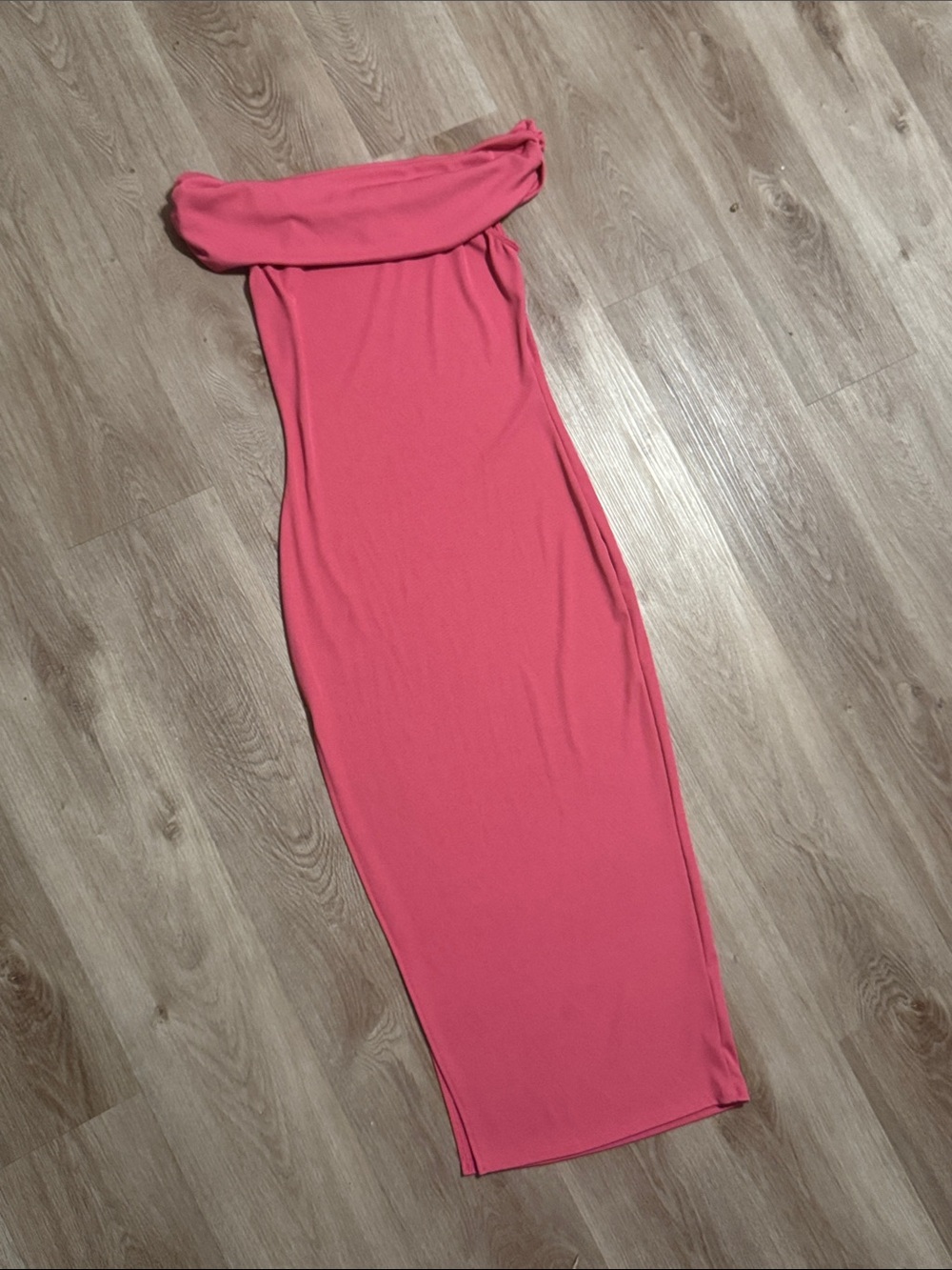Strapless Pink Fold-Over Maxi Dress